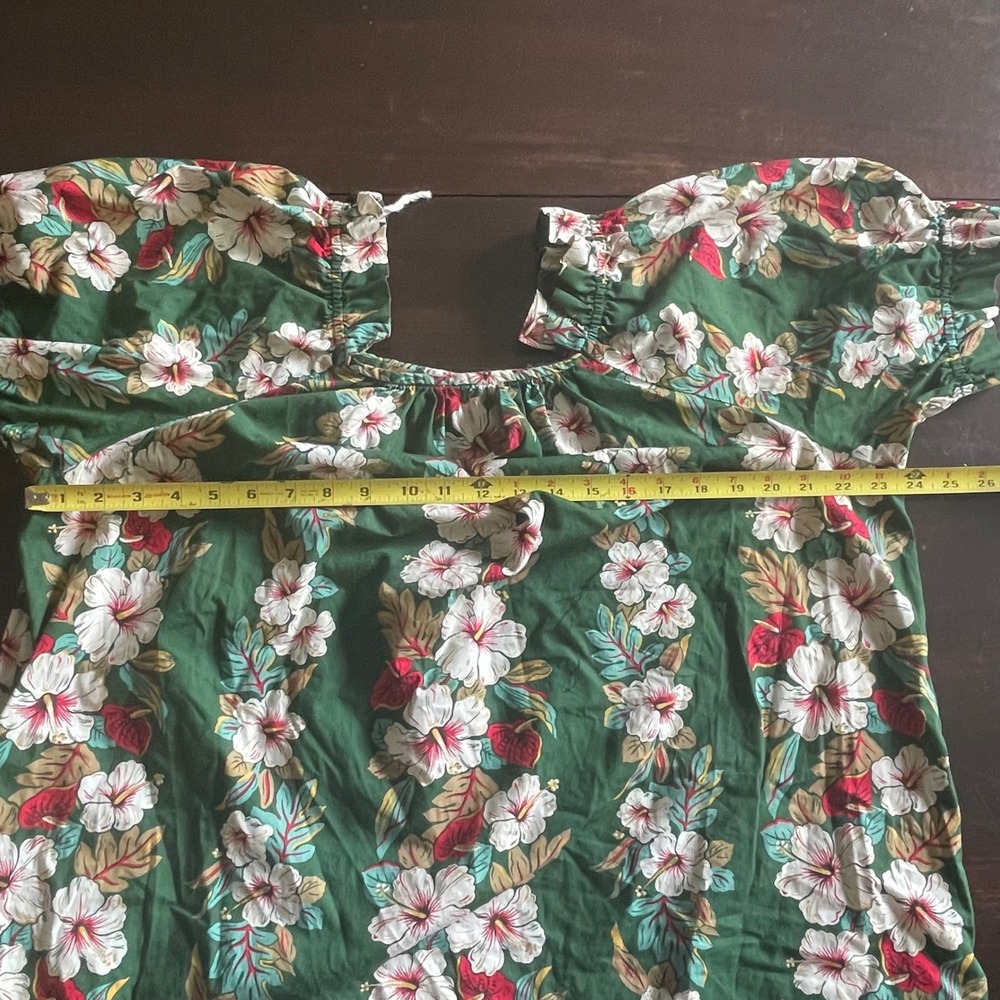 Tamare Hawaiian Islands Vintage Green Floral Muumuu Dress XL Cotton Made in USA - Picture 7 of 8
